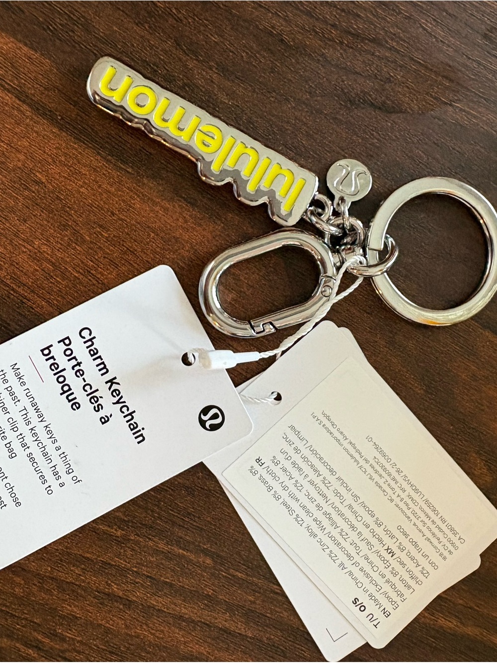 lululemon athletica Yellow & Silver Logo Charm Keychain